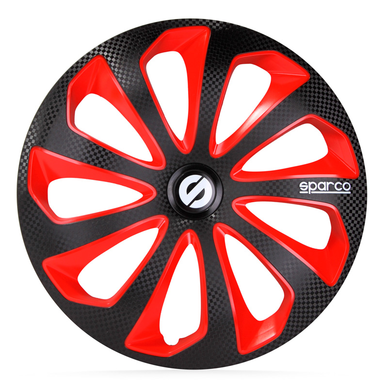 Sparco Wieldoppen Sicilia - 14-inch - Zwart/Rood/Carbon - Set van 4 stuks