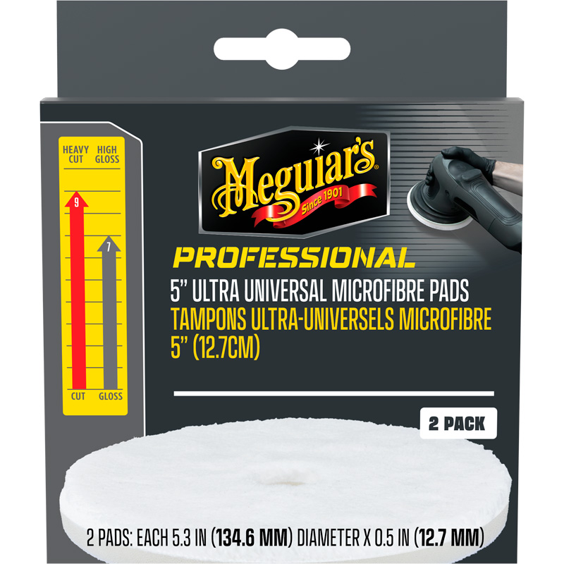 Meguiar's Professional Ultra Universal Microfiber Pads - 5,3'' diameter x 0,5'' (134,6mm x 12,7mm) - wit - set van 2