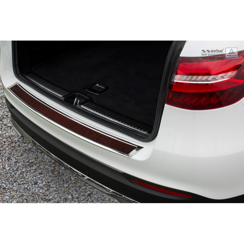 Stainless Steel Rear bumper protector 'Deluxe'  Mercedes GLC 2015-2019 & FL 2019- Chrome/Red-Black Carbon