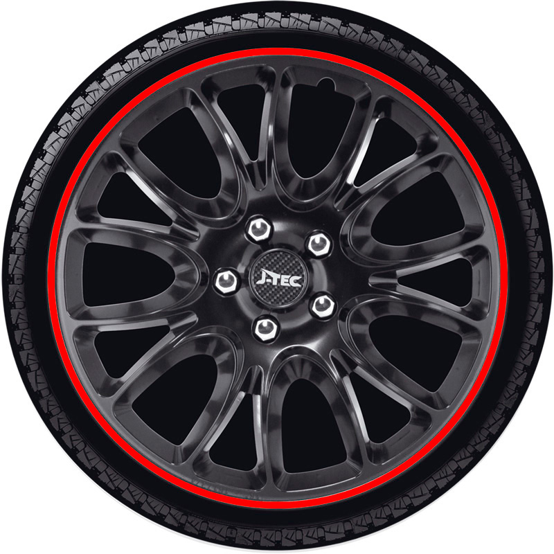 4-Delige J-Tec Wieldoppenset Hero GTR 14-inch zwart/rode rand