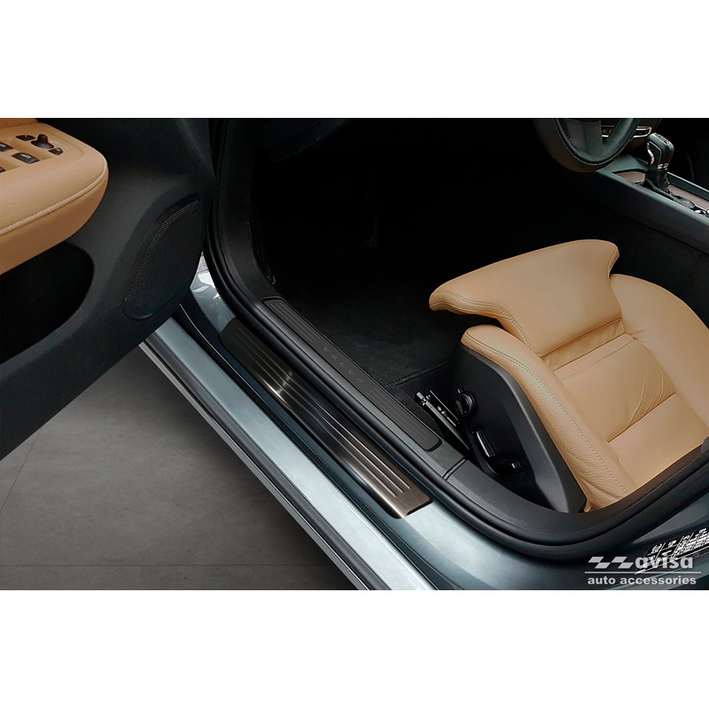 Black Inox door sill protectors  Volvo S60 III & V60 II 2018- - 'Lines' - 4-pieces