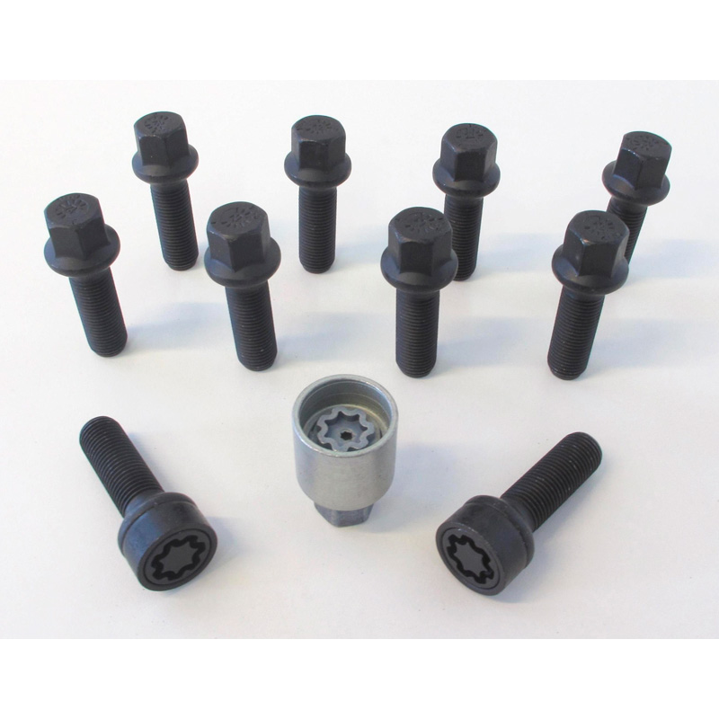 H&R Wheel bolt Set Round-Head R14 M14x1.50 - Length 68mm - Black - 10 pcs - incl. wheel-locks