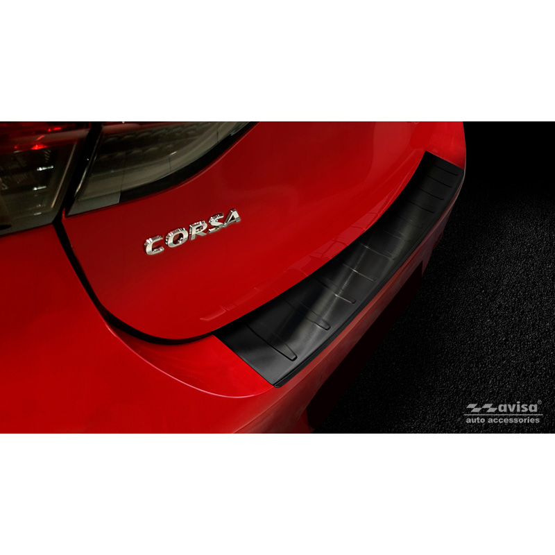 Black Stainless Steel Rear bumper protector  Opel Corsa F HB 5-doors GS-Line 2019- 'Ribs'