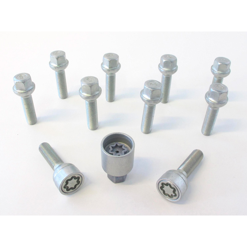 H&R Wheel bolt Set Round-Head R12 M12x1.50 - Length 43mm - 10 pcs. (e.g.  Mercedes) - incl. wheel-locks