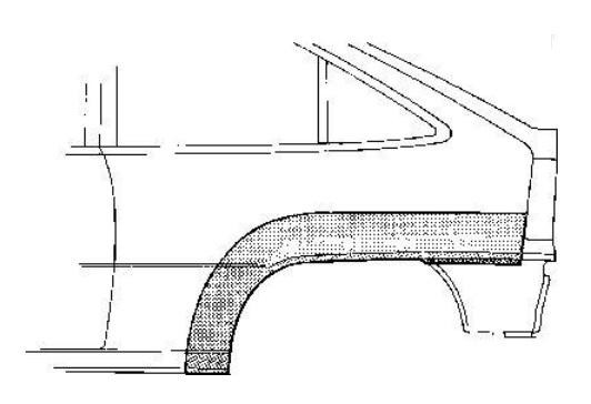 spatbordrand, 3 drs, rechts Opel Kadett E, 1984-1991