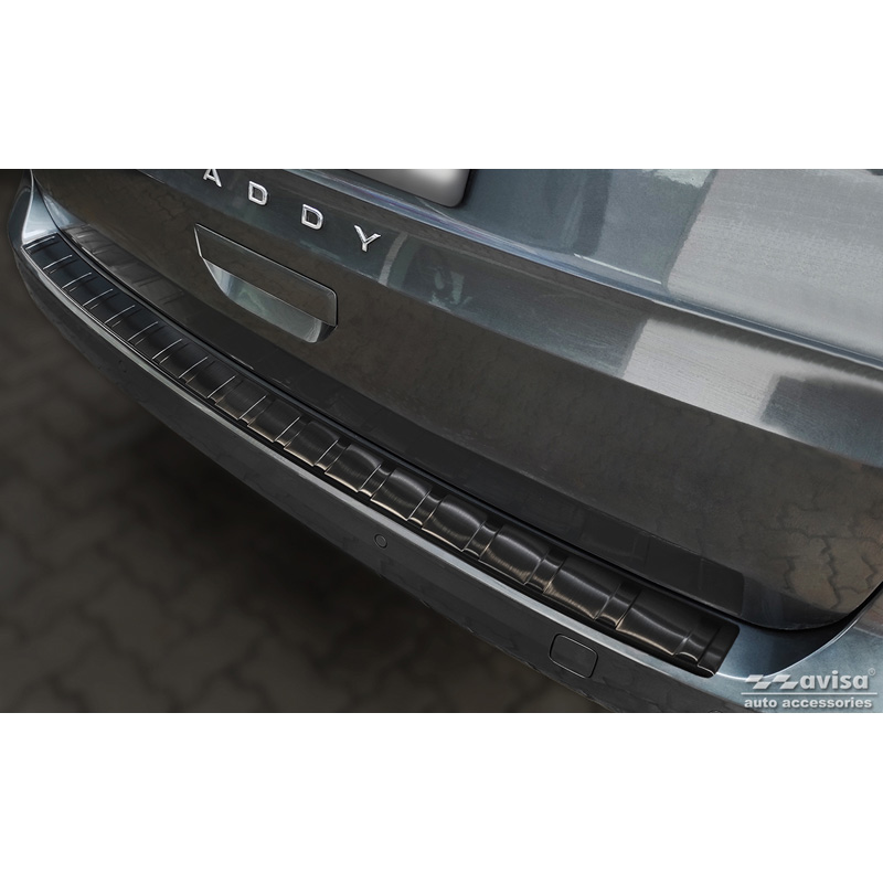 Black Stainless Steel Rear bumper protector  Volkswagen Caddy V 2020- 'Ribs'