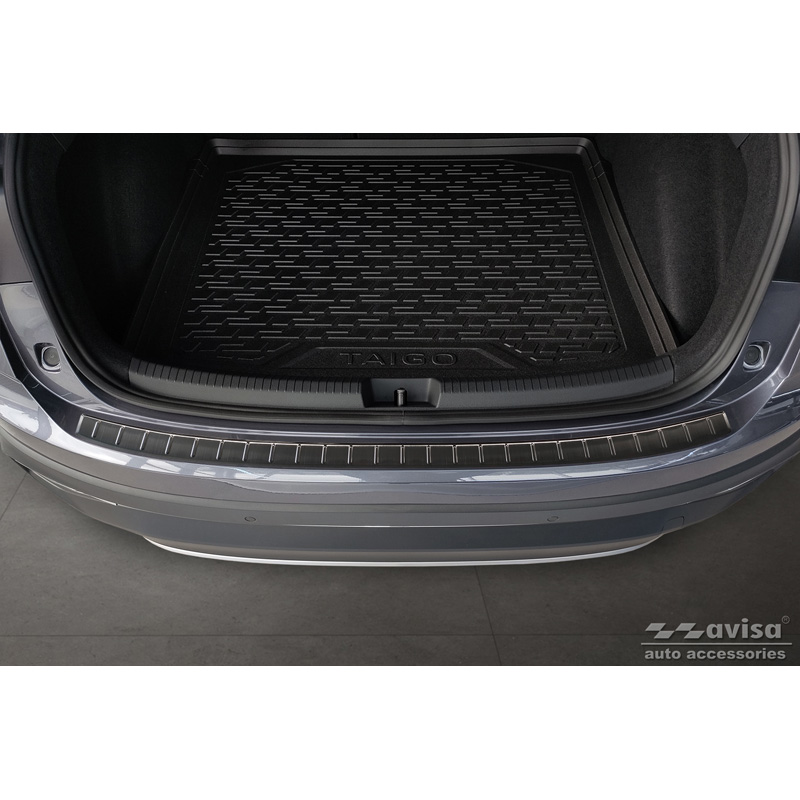 Black Stainless Steel Rear bumper protector  Volkswagen Taigo 2021- 'Ribs'