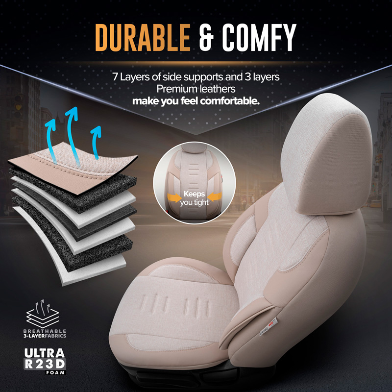 Universal Linen/Leather/Fabric Seat cover set 'Throne' Crème - 11-pieces -  Side-Airbags