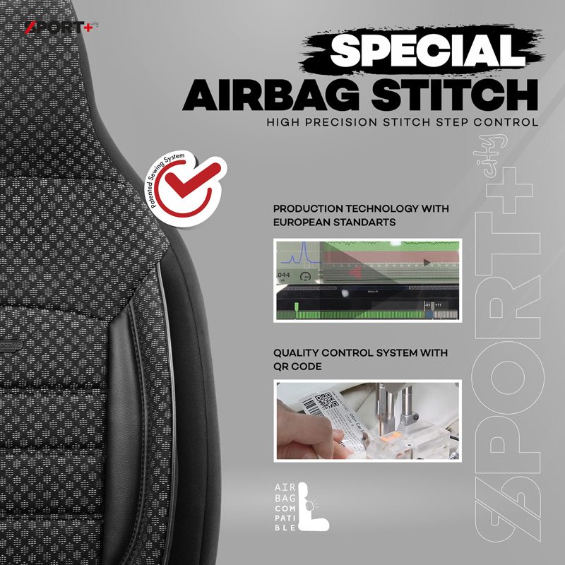 Universal Fabric 'CityBug' Seat cover set 'Sport Plus' Black - 9-pieces -  Side-Airbags