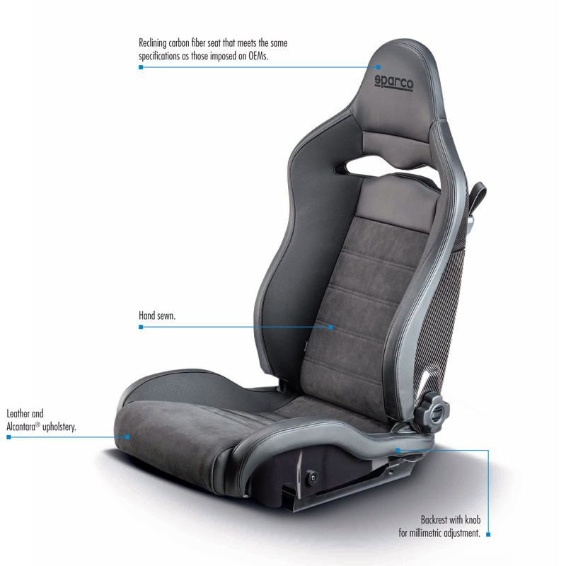 Sparco Sport Seat SPX SX - Driver version (Left) - Black Leather/Alcantara + Carbon Backrest - Left-side Reclinable