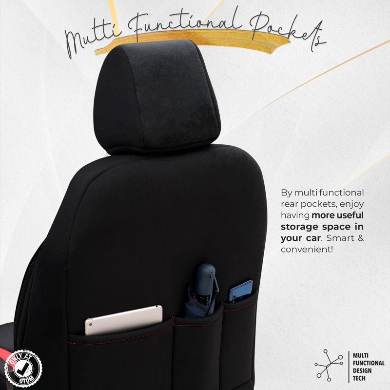 Universele Suede/Leder/Stoffen Stoelhoezenset 'Iconic' Zwart/Rood - 11-delig - geschikt voor Side-Airbags