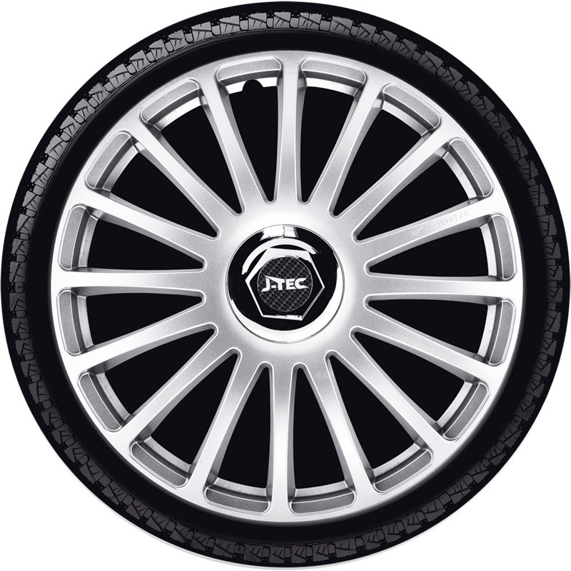 4-Delige J-Tec Wieldoppenset Grand Prix SR 13-inch zilver + chroom ring