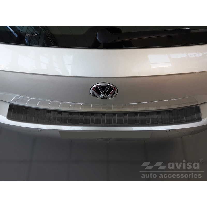 Black Stainless Steel Rear bumper protector  Volkswagen Polo VI 5-doors 2017-2021 & Facelift 2021- 'Ribs'