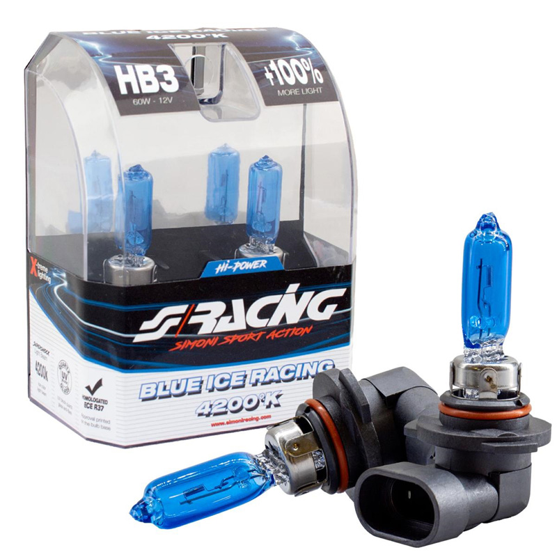 Simoni Racing Halogeen Lampen 'Blue Ice Racing' HB3 (4200K) 12V/65W, set à 2 stuks ECE-R37