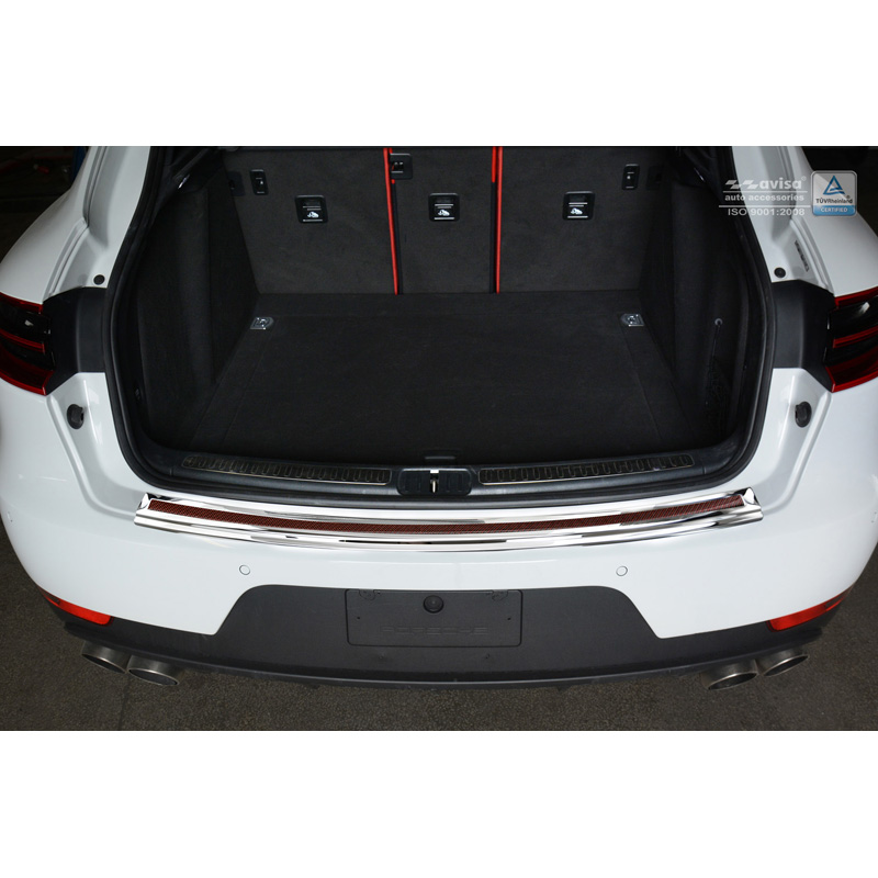 RVS Achterbumperprotector 'Deluxe'  Porsche Macan 2014- Chroom/Rood-Zwart Carbon