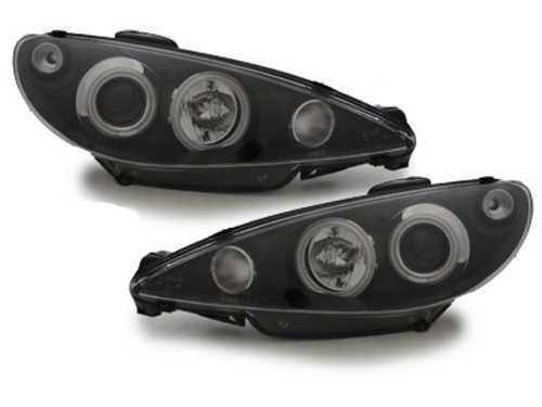 Koplampen Peugeot 206 98-02 (niet GTI) CCFL angel eyes zwart