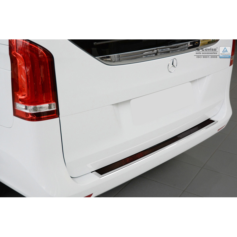 Stainless Steel Rear bumper protector 'Deluxe'  Mercedes Vito W447 2014-2019 & Facelift 2019- Chrome/Red-Black Carbon