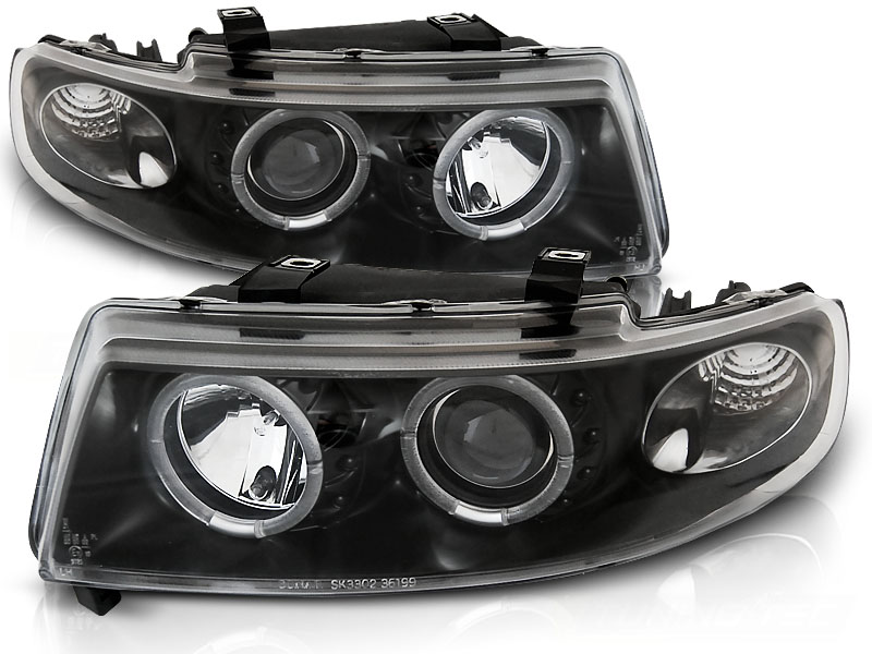 Koplampen Seat Leon/Toledo 99-04 Angel Eyes zwart clear