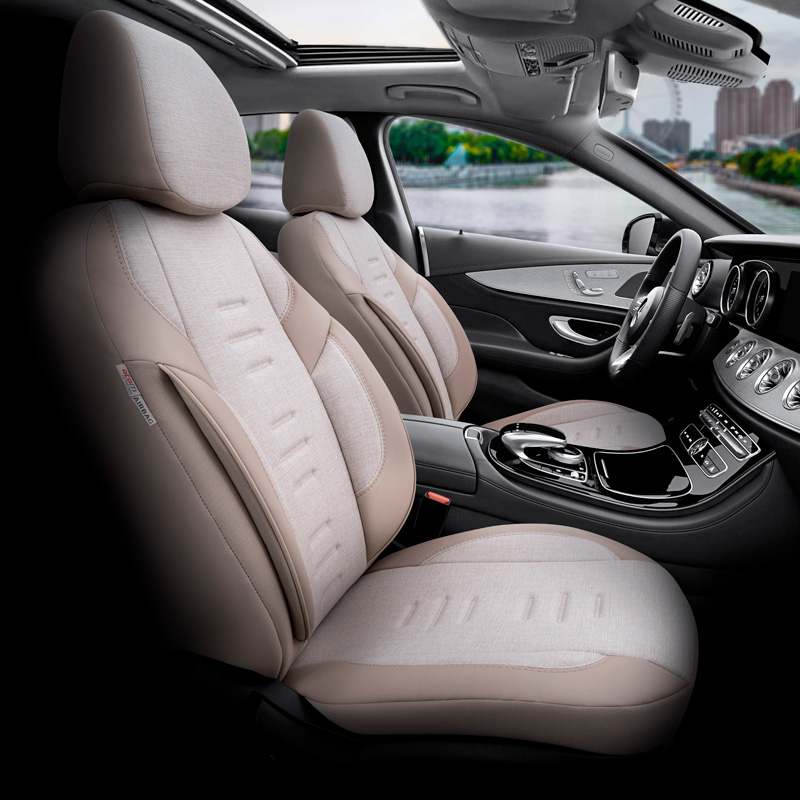 Universal Linen/Leather/Fabric Seat cover set 'Throne' Crème - 11-pieces -  Side-Airbags