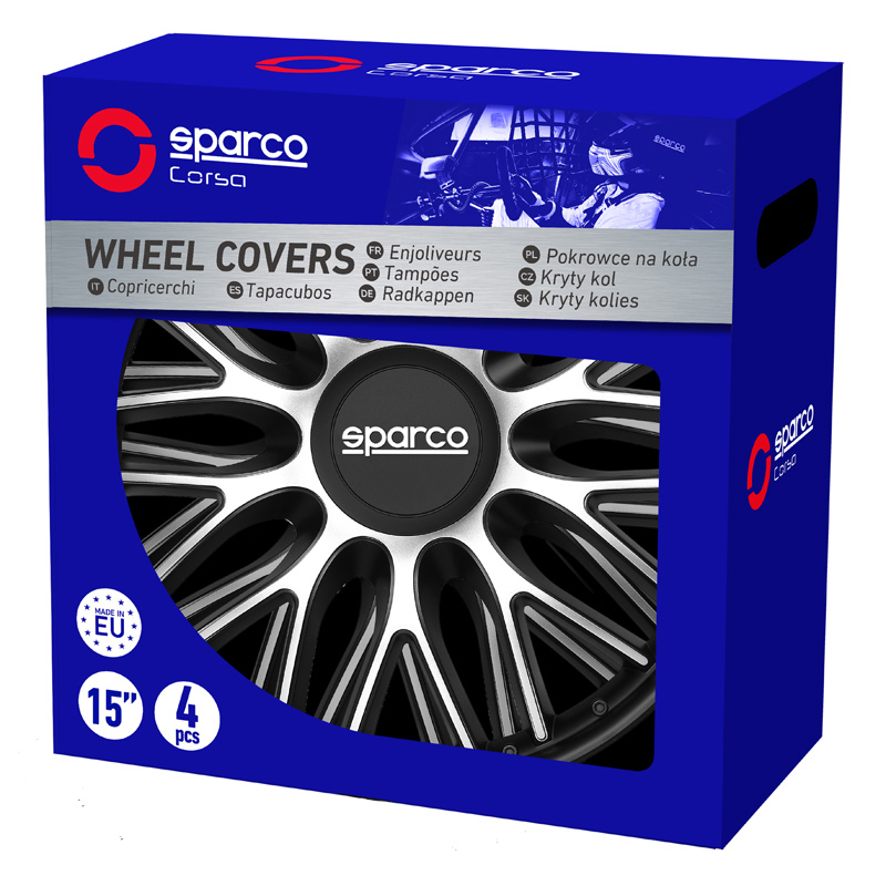 Sparco Wheel Covers Roma - 15-inch - Silver/Black - Set of 4 pieces