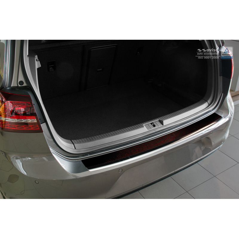 Stainless Steel Rear bumper protector 'Deluxe'  Volkswagen Golf VII HB 3/5-doors 2012-2019 Chrome/Red-Black Carbon
