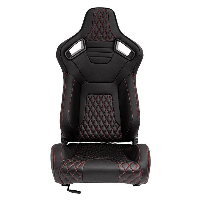 Sport seat 'AK' - Black Synthetic leather + Red stitching - Dual-side reclinable back-rest - incl. slides