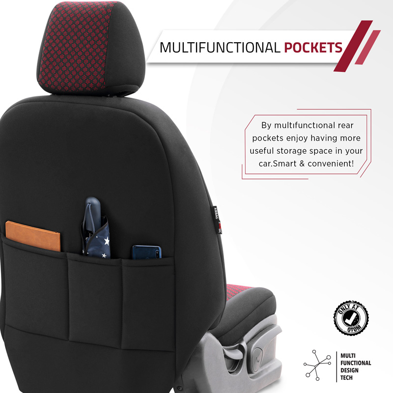 Universal Fabric Seat cover set 'Attraction' Black/Maroon - 11-pieces -  Side-Airbags