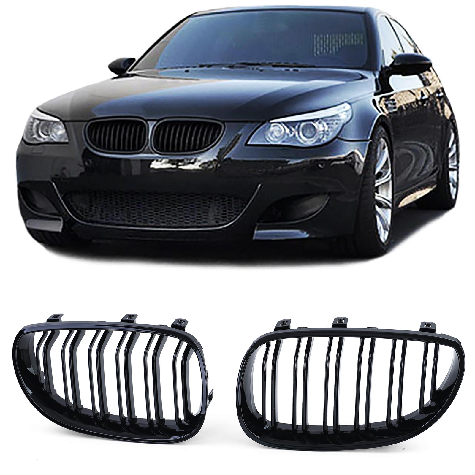 Grill Nieren BMW E60/61 05-10 Glans Zwart