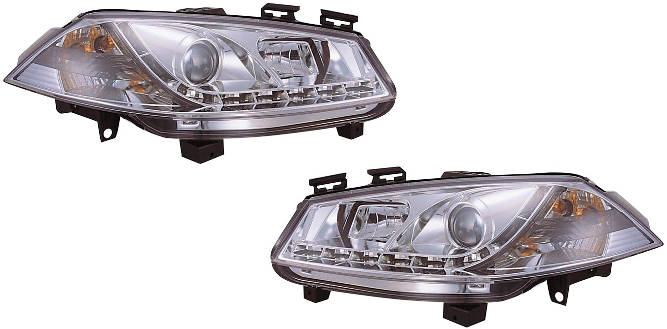 Koplampen Renault Megane 03-.. LED Devil Eyes DRL look chroom
