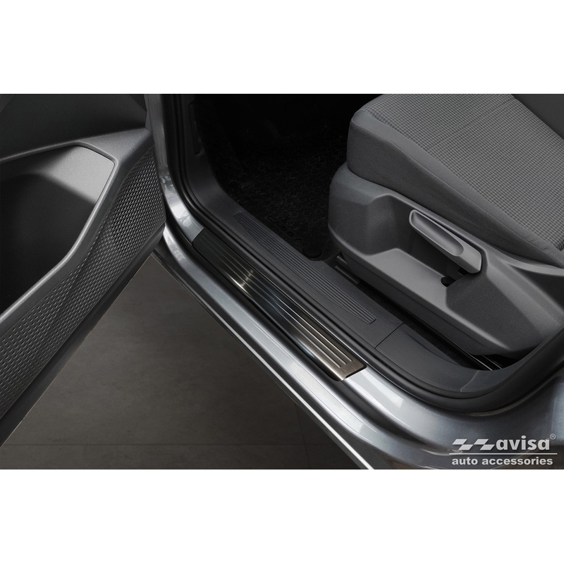 Black Inox door sill protectors  Volkswagen Caddy V 2020- 'Lines' - 2-pieces