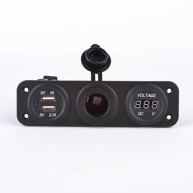 Inbouw USB Adapter 3-in-1 2xUSB 5V-2,1A&1A/Voltmeter/Sigarettenaansteker/Input 12V-24V