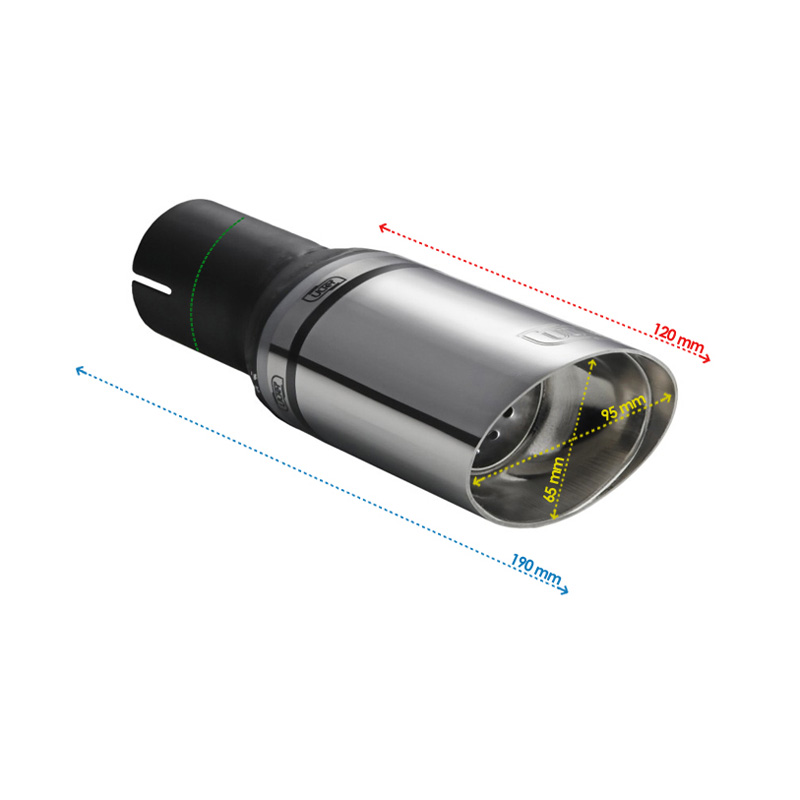Ulter Sport Exhaust finisher - Oval Race 95x65mm Slanted - Length 120mm - Installation ->50mm - Inox