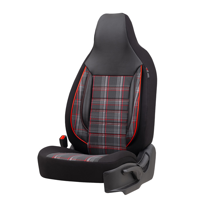 Universele Stoffen 'CityBug' Stoelhoezenset 'Sports' Zwart/Grijs/Rood - 9-delig - geschikt voor Side-Airbags