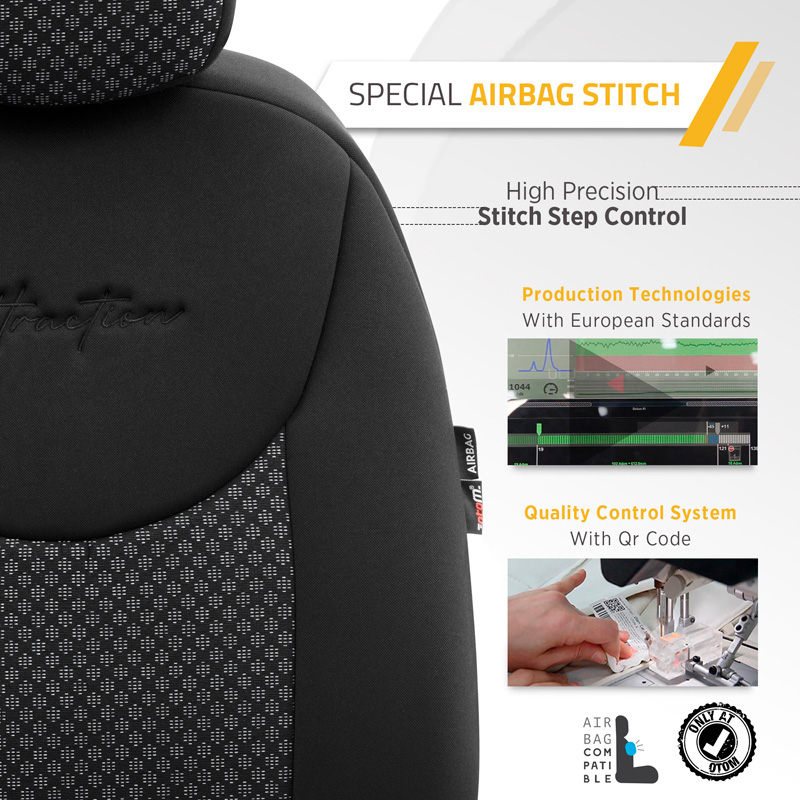 Universal Fabric Seat cover set 'Attraction' Black/Grey - 11-pieces -  Side-Airbags
