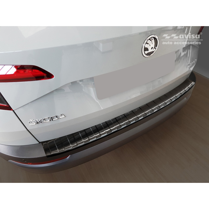 Black Stainless Steel Rear bumper protector  Skoda Karoq 2017-2022 'Ribs'