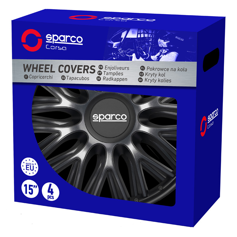 Sparco Wieldoppen Roma - 14-inch - Grijs/Zwart - Set van 4 stuks