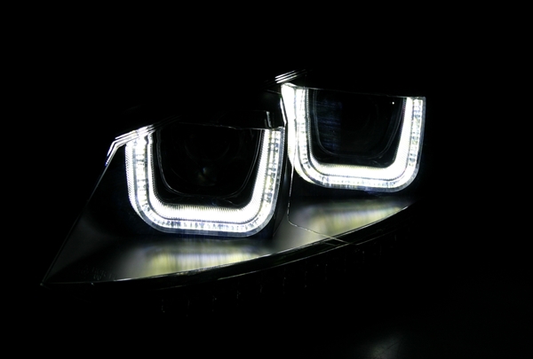Koplampen VW Polo 6R / 6C 09- DRL Zwart/Rood Facelift GTI look