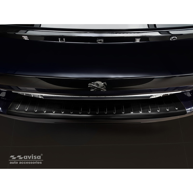 Black Stainless Steel Rear bumper protector  Peugeot 508 II SW 2019- 'Ribs'