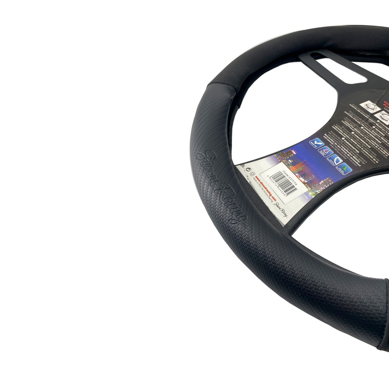 Simoni Racing Stuurwielhoes Sporty - Zwart Eco-Leder/Microvezel/Carbon Look + Gele Markering - 37-39cm