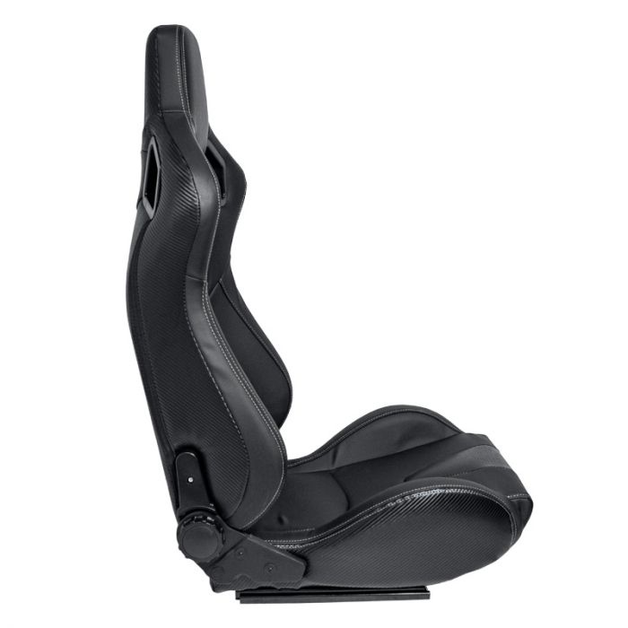 Sport seat 'RK' - Black Synthetic leather + SIlver stitching - Dual-side reclinable back-rest - incl. slides