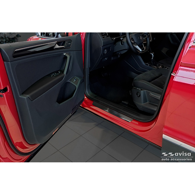 Black Inox door sill protectors  Volkswagen Tiguan II 2016-2020 & FL 2020- incl. Allspace 2017-2020 & FL 2020-2024 - 'Lines' - 4-pieces