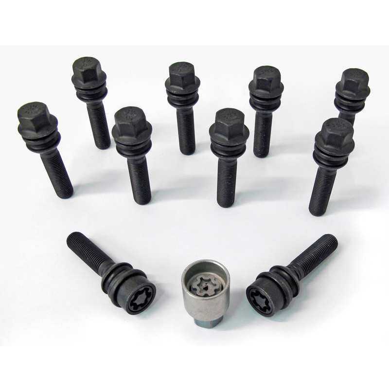 H&R Wheel bolt Set Round-Head with movable cone R14 M14x1.50 - Length 59mm - Black - 10 pcs - incl. wheel-locks
