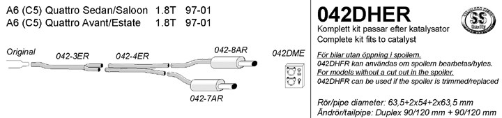 Simons Uitlaatsysteem af kat. Audi A6 Quattro 5C 1997-2001