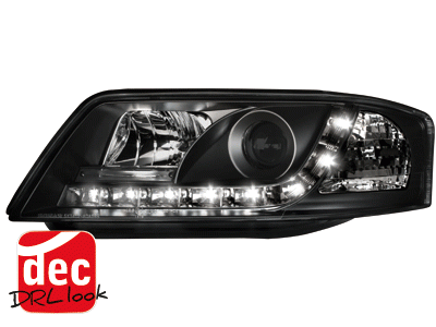 Koplampen Audi A6 01-04 Devil Eyes DRL look zwart
