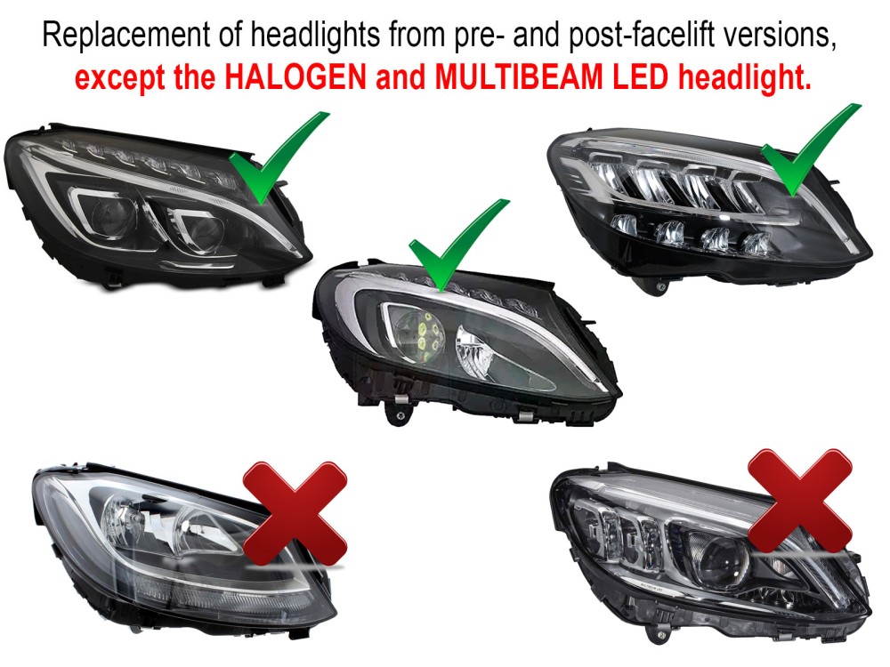 Headlights Mercedes C-Class W205 Full LED Tube Black