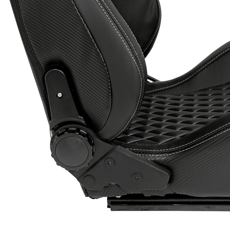 Sport seat 'AK' - Black Synthetic leather + SIlver stitching - Dual-side reclinable back-rest - incl. slides