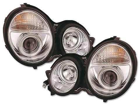 Headlights Mercedes E-Class W210 99-01 Angel Eyes Chrome