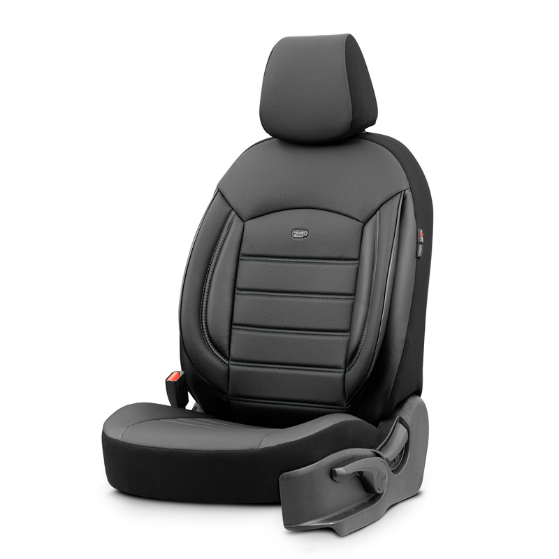 Universal Full-Leather Seat cover set 'Inspire' Black - 11-pieces -  Side-Airbags