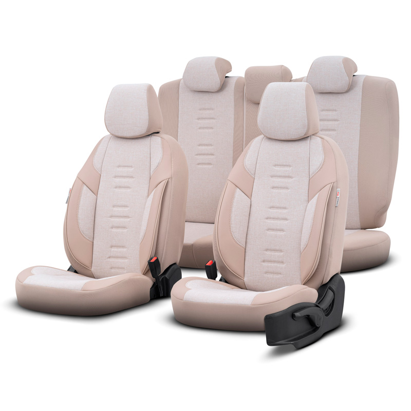 Universele Linnen/Leder/Stoffen Stoelhoezenset 'Throne' Crème - 11-delig - geschikt voor Side-Airbags