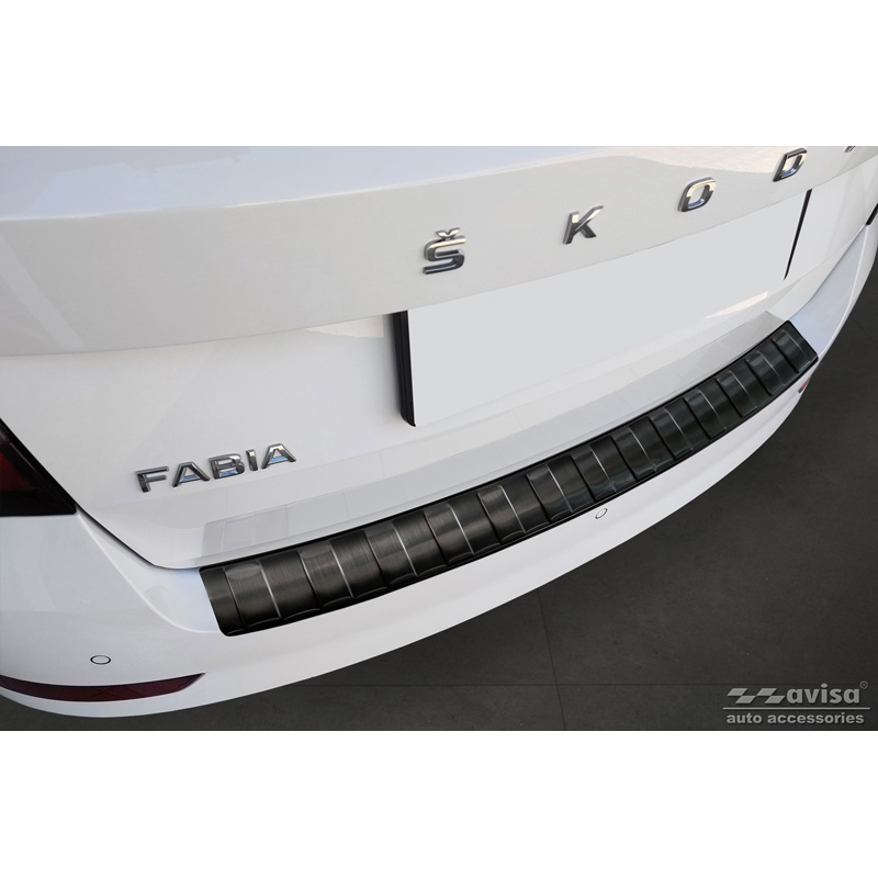 Black Stainless Steel Rear bumper protector  Skoda Fabia III Combi FL 2018- 'Ribs'